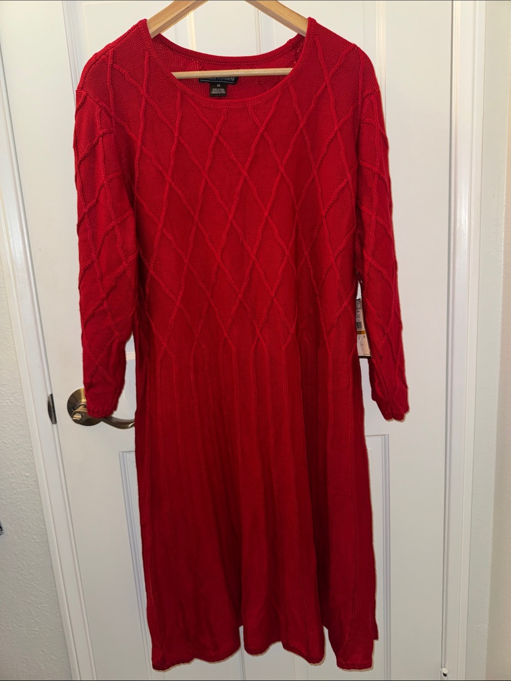 Jessica Howard Red Cable-Knit 3/4 Sleeve Sweater Dress